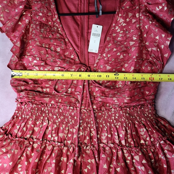 Anthropologie Red And Gold Mini Ruffle Dress - Picture 12 of 15